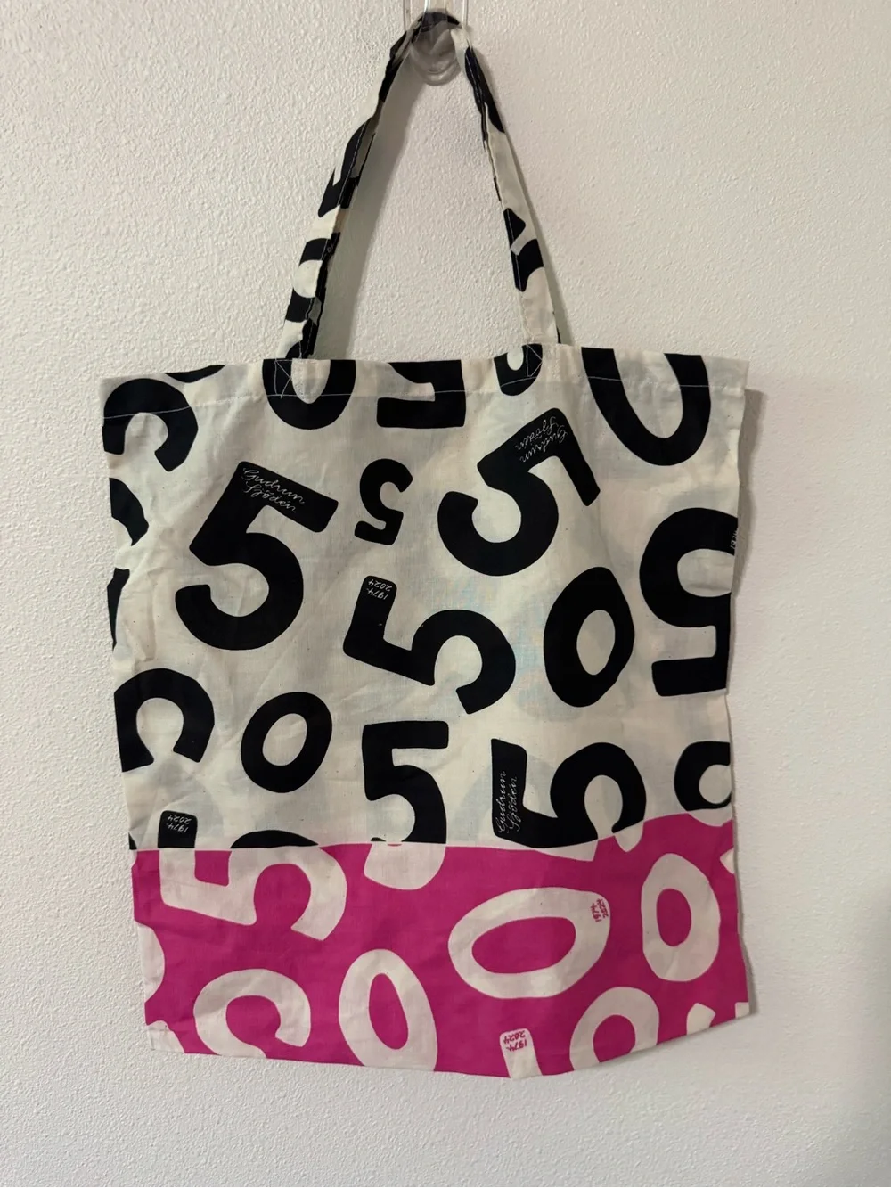 Gudrun Sjoden 50th Anniversary Cotton Tote 1974-2024 Pink Black Graphic 15-16”